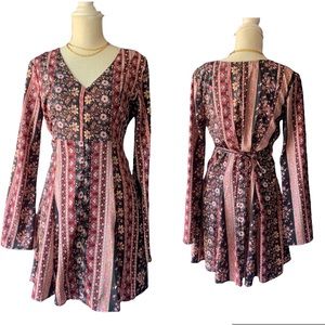 American Rag Floral Striped Mini Dress - Black and Pink